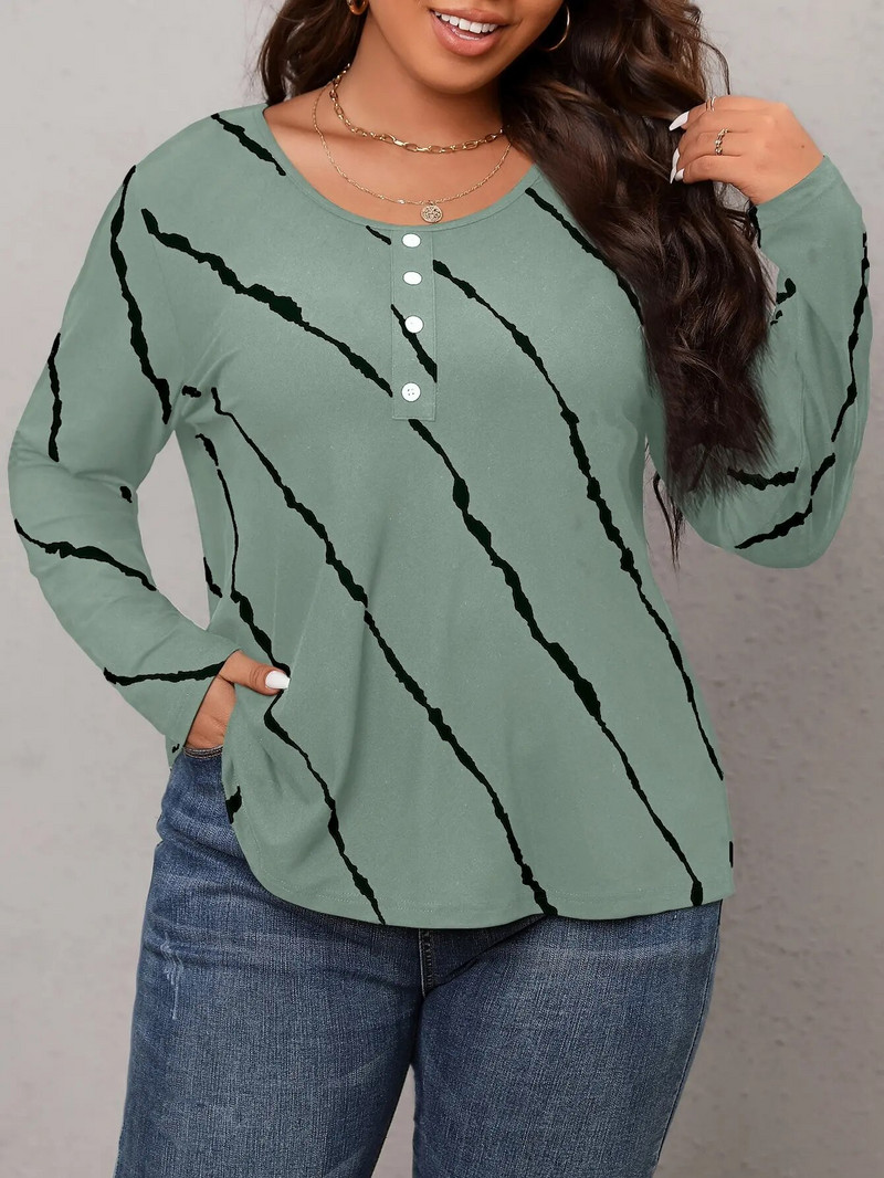 Finjani suures suuruses naiste T-särk, musta triibulise põhjaga pikkade varrukatega O-kaelusega särgi vabaajarõivad sügiseks, uus