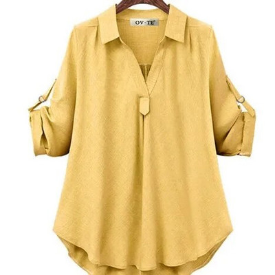 Γυναικείο πουκάμισο Κοντό μανίκι L-4XL Plus Size Loose γυναικείες μπλούζες καλοκαιρινές μπλούζες Κίτρινο Γυναικείο Casual Girl Μπλούζα Μπλούζα Oversize Κοντό