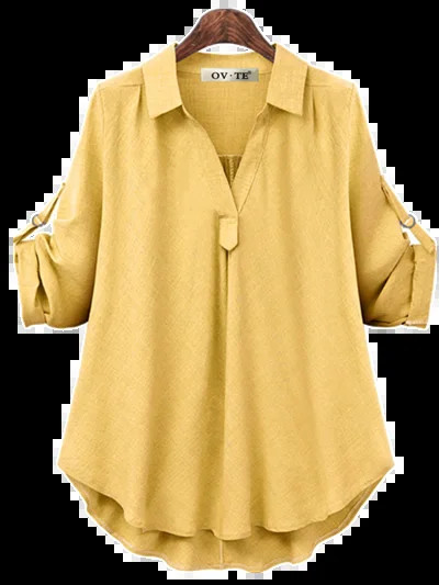 Γυναικείο πουκάμισο Κοντό μανίκι L-4XL Plus Size Loose γυναικείες μπλούζες καλοκαιρινές μπλούζες Κίτρινο Γυναικείο Casual Girl Μπλούζα Μπλούζα Oversize Κοντό