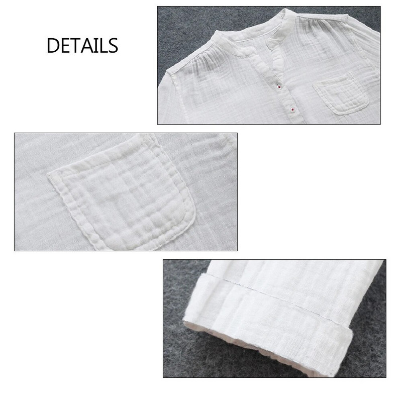 Γυναικεία μπλουζάκια και μπλούζες από λινό βαμβακερό μονόχρωμο μακρυμάνικο V λαιμόκοψη μονόχρωμο λευκό πουκάμισο Vintage Plus Size Γυναικεία ανοιξιάτικη μπλούζα