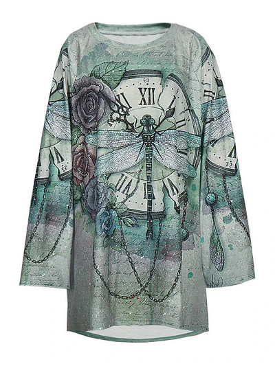 Plus Size 2023 Φθινόπωρο και Χειμώνας Νέο μακρυμάνικο πουλόβερ μπλουζάκι με στρογγυλή λαιμόκοψη Γυναικείο μπλουζάκι με σχέδιο πεταλούδας