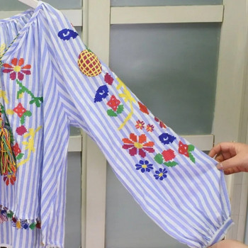 Vintage πουκάμισα κεντήματα Γυναικεία τουνίκ καλοκαιρινά ρούχα Φαρδιά μακρυμάνικα κορδόνια με κρόσσια Λευκό βαμβακερό έθνικ μπλούζα πουκάμισο Blusas