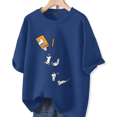 Βαμβακερό χαλαρό αθλητικό τοπ γυναικείο μπλουζάκι υψηλής ποιότητας πολυτελείας επωνυμίας με εμπριμέ κοντό μανίκι Top Fashion Plus Size Γυναικεία Ρούχα