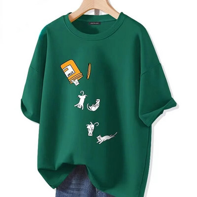 Βαμβακερό χαλαρό αθλητικό τοπ γυναικείο μπλουζάκι υψηλής ποιότητας πολυτελείας επωνυμίας με εμπριμέ κοντό μανίκι Top Fashion Plus Size Γυναικεία Ρούχα