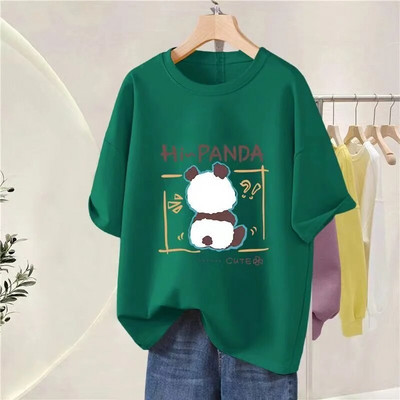 Βαμβακερό χαλαρό αθλητικό τοπ γυναικείο μπλουζάκι υψηλής ποιότητας πολυτελείας επωνυμίας με εμπριμέ κοντό μανίκι Top Fashion Plus Size Γυναικεία Ρούχα