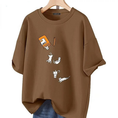 Βαμβακερό χαλαρό αθλητικό τοπ γυναικείο μπλουζάκι υψηλής ποιότητας πολυτελείας επωνυμίας με εμπριμέ κοντό μανίκι Top Fashion Plus Size Γυναικεία Ρούχα