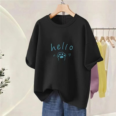 Βαμβακερό χαλαρό αθλητικό τοπ γυναικείο μπλουζάκι υψηλής ποιότητας πολυτελείας επωνυμίας με εμπριμέ κοντό μανίκι Top Fashion Plus Size Γυναικεία Ρούχα