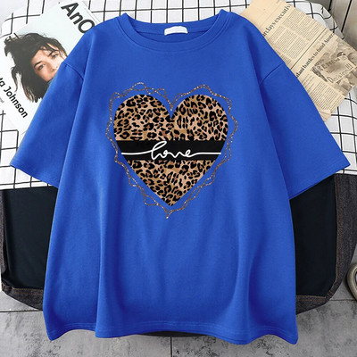 Leopard Love Funny Printed T-Shirt Γυναικεία καλοκαιρινά βαμβακερά μπλουζάκια Fashion Plus μέγεθος Κοντομάνικο Street Casual T-shirt