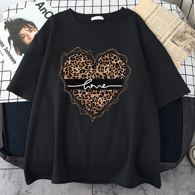 Leopard Love Funny Printed T-Shirt Γυναικεία καλοκαιρινά βαμβακερά μπλουζάκια Fashion Plus μέγεθος Κοντομάνικο Street Casual T-shirt