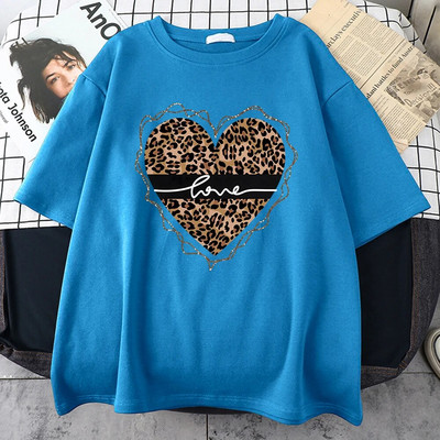 Leopard Love Funny Printed T-Shirt Γυναικεία καλοκαιρινά βαμβακερά μπλουζάκια Fashion Plus μέγεθος Κοντομάνικο Street Casual T-shirt