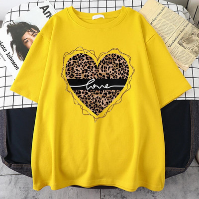 Leopard Love Funny Printed T-Shirt Γυναικεία καλοκαιρινά βαμβακερά μπλουζάκια Fashion Plus μέγεθος Κοντομάνικο Street Casual T-shirt