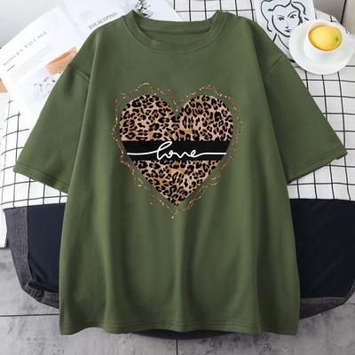 Leopard Love Funny Printed T-Shirt Γυναικεία καλοκαιρινά βαμβακερά μπλουζάκια Fashion Plus μέγεθος Κοντομάνικο Street Casual T-shirt