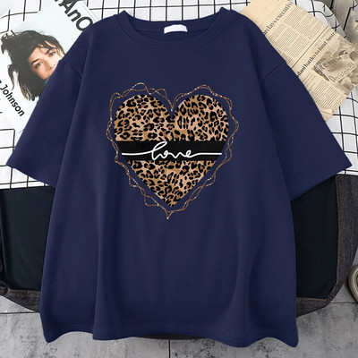 Leopard Love Funny Printed T-Shirt Γυναικεία καλοκαιρινά βαμβακερά μπλουζάκια Fashion Plus μέγεθος Κοντομάνικο Street Casual T-shirt