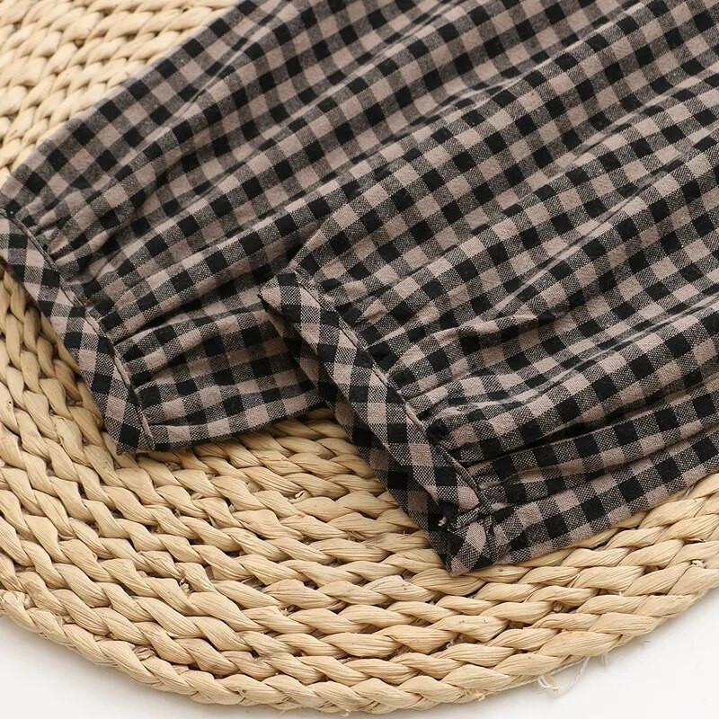 Γυναικεία φθινοπωρινά και ανοιξιάτικα ρούχα 2021 Μοντέρνα ρούχα με στρογγυλό γιακά με μακρυμάνικο καρό σχέδιο φαρδύ και παχύ μεγάλο