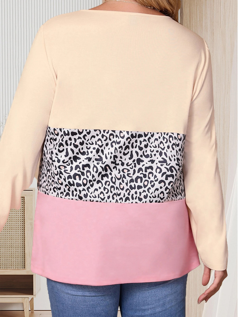 Finjani pikkade varrukatega, leopardimustriline ülaosa, V-kaelusega moodne vabaaja trikotaaž, suvi 2023, naiste suur 4XL