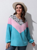 Finjani naiste suures suuruses T-särk Leopard Colorblock pikkade varrukatega O-kaelusega tee vabaajarõivad sügiseks, uus