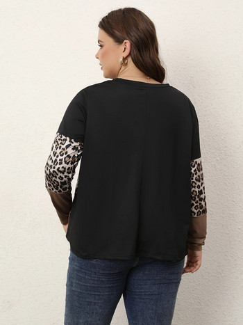 Γυναικεία μπλουζάκια Finajni Plus Size Fashion Leopard Color Block Μπλούζες Μοναδικό μακρόστενο παπιγιόν φθινοπώρου και χειμώνα