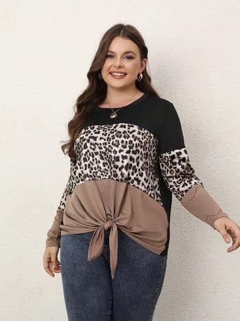 Γυναικεία μπλουζάκια Finajni Plus Size Fashion Leopard Color Block Μπλούζες Μοναδικό μακρόστενο παπιγιόν φθινοπώρου και χειμώνα