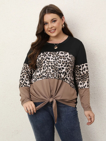 Γυναικεία μπλουζάκια Finajni Plus Size Fashion Leopard Color Block Μπλούζες Μοναδικό μακρόστενο παπιγιόν φθινοπώρου και χειμώνα