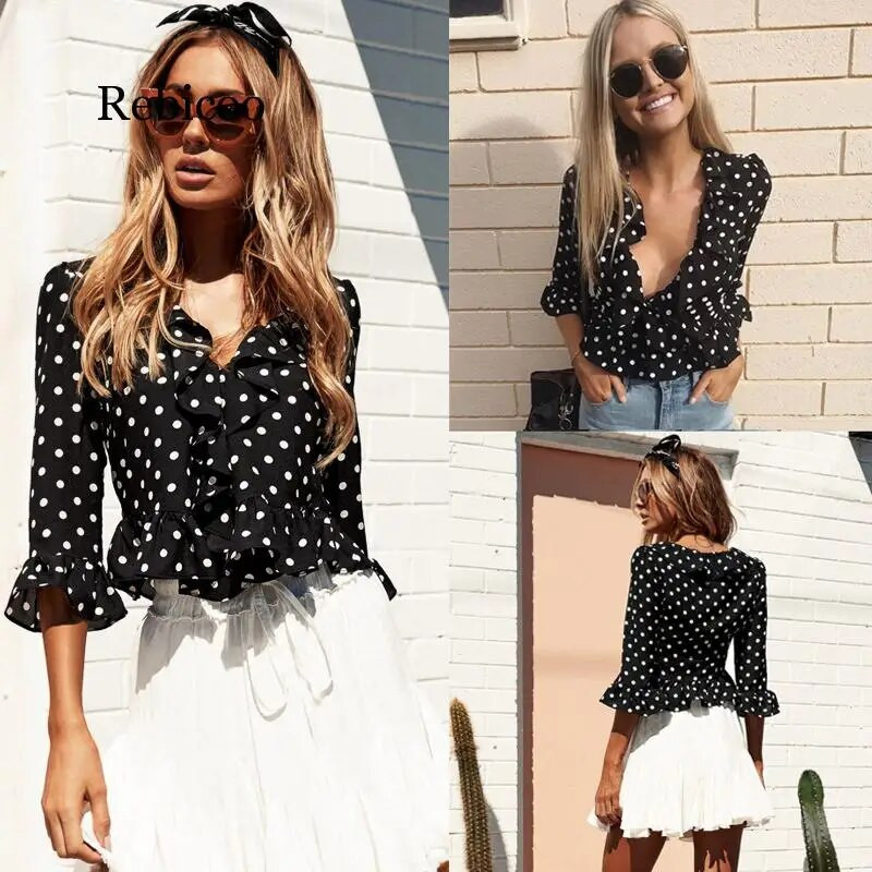 Moteriški taškiniai marškinėliai Laisvi V kaklo viršūnės Moteriškos Laisvalaikio raukiniai Rankovės Palaidinė Marškiniai Moteriški viršūnės