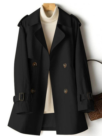Тренчкот за жени 2023 Пролет Есен Ново в модата Черно облекло Корейско яке Дамско палто с големи размери Ежедневно едноцветно палто