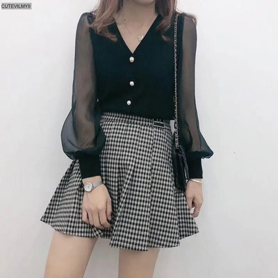 Naised Talv kevad Uued pikkade varrukatega nööbiga kootud pluusid Naiste mood V-kaelusega ühevärvilised särgid Lahtised vabaaja topid Pulloverid