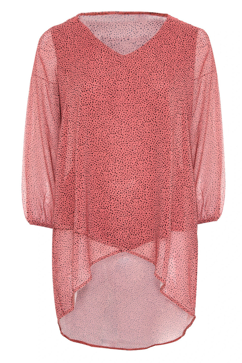 Didelio dydžio ilgomis rankovėmis pavasario rudens elegantiška „Hi Low Wrap“ palaidinė moteriška V formos iškirptė, rožinė taškinė spauda tunika Viršutinė didelio dydžio laisva palaidinė 6XL