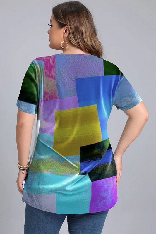 Naiste suures suuruses T-särk Risti rihmaga lühikeste varrukatega Colorblock Print Patchwork Casual Square Collar Office Lady Summer T-särk