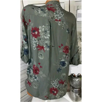 5XL Есенни дамски шифонени блузи Ежедневни щампи на цветя с дълги ръкави и щампи с деколте OL Блузи Ризи blusas feminina голям размер