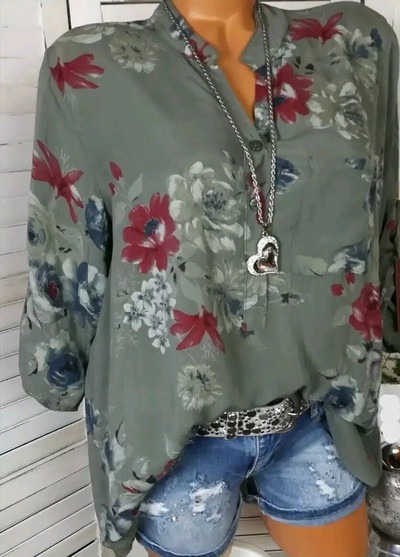 5XL sügisene naiste šifoonist pluusid vabaaja lilleprinteriga pikkade varrukatega kaelusega topid OL pluusid pluusid blusas feminina pluss suurus