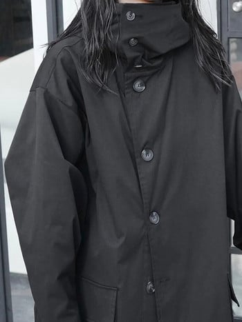 Lautaro Ανοιξιάτικη Φθινοπωρινή Μακριά Υπερμεγέθη Μαύρη καμπαρντίνα με κουκούλα Dark Academia Aesthetic Luxury Designer Ρούχα για Γυναικεία 2022