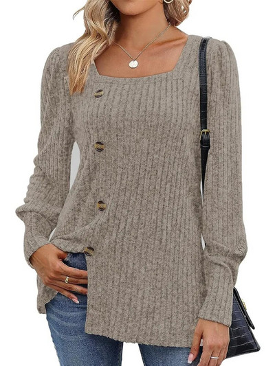 Naiste T-särk vabaaja mood Sügistalv, pikkade varrukatega naiste topid Ühevärvilised pluusid Pullover Nööbiga särgid Naistele