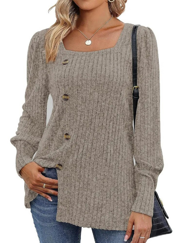 Naiste T-särk vabaaja mood Sügistalv, pikkade varrukatega naiste topid Ühevärvilised pluusid Pullover Nööbiga särgid Naistele