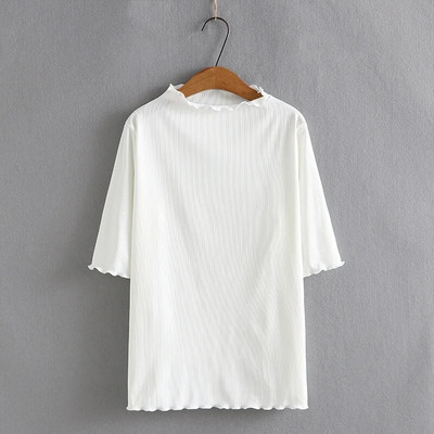 4XL suures suuruses naiste põhi-T-särk 2023. aasta kevadsuvi volangiga krae t-särgid, poolvarrukad, ülaosad, suured kõverad riided