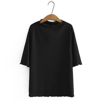 4XL suures suuruses naiste põhi-T-särk 2023. aasta kevadsuvi volangiga krae t-särgid, poolvarrukad, ülaosad, suured kõverad riided