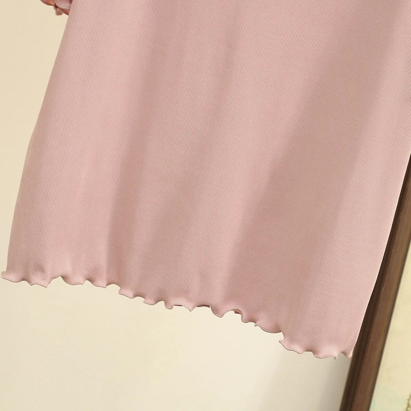 4XL suures suuruses naiste põhi-T-särk 2023. aasta kevadsuvi volangiga krae t-särgid, poolvarrukad, ülaosad, suured kõverad riided