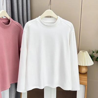 Μονόχρωμο θερμικό μπλουζάκι διπλής όψης Γυναικείο μπλουζάκι σε συν μέγεθος Φθινόπωρο Χειμώνας 2023 Casual ρούχα Μακρυμάνικα μπλουζάκια Βασικά μπλουζάκια