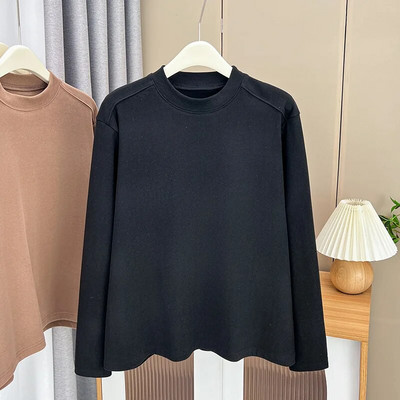 Μονόχρωμο θερμικό μπλουζάκι διπλής όψης Γυναικείο μπλουζάκι σε συν μέγεθος Φθινόπωρο Χειμώνας 2023 Casual ρούχα Μακρυμάνικα μπλουζάκια Βασικά μπλουζάκια