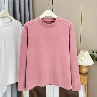 Μονόχρωμο θερμικό μπλουζάκι διπλής όψης Γυναικείο μπλουζάκι σε συν μέγεθος Φθινόπωρο Χειμώνας 2023 Casual ρούχα Μακρυμάνικα μπλουζάκια Βασικά μπλουζάκια