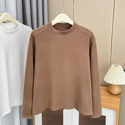 Μονόχρωμο θερμικό μπλουζάκι διπλής όψης Γυναικείο μπλουζάκι σε συν μέγεθος Φθινόπωρο Χειμώνας 2023 Casual ρούχα Μακρυμάνικα μπλουζάκια Βασικά μπλουζάκια