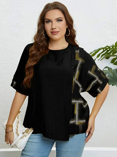 GIBSIE suures suuruses vabaaja prindiga nööbiga eesmine naiste T-särk 2023, uus suvine Korea moodne poolvarrukatega naiste T-särgid, topsid