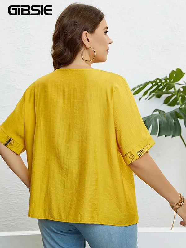 GIBSIE suures suuruses vabaaja prindiga nööbiga eesmine naiste T-särk 2023, uus suvine Korea moodne poolvarrukatega naiste T-särgid, topsid