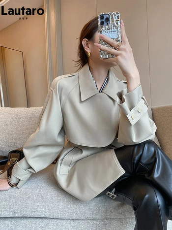 Lautaro пролет есен елегантен шикозен тренчкот за жени с реглан ръкав колан двуредни луксозни дизайнерски дрехи 2023 г.