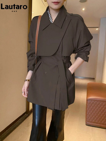 Lautaro пролет есен елегантен шикозен тренчкот за жени с реглан ръкав колан двуредни луксозни дизайнерски дрехи 2023 г.