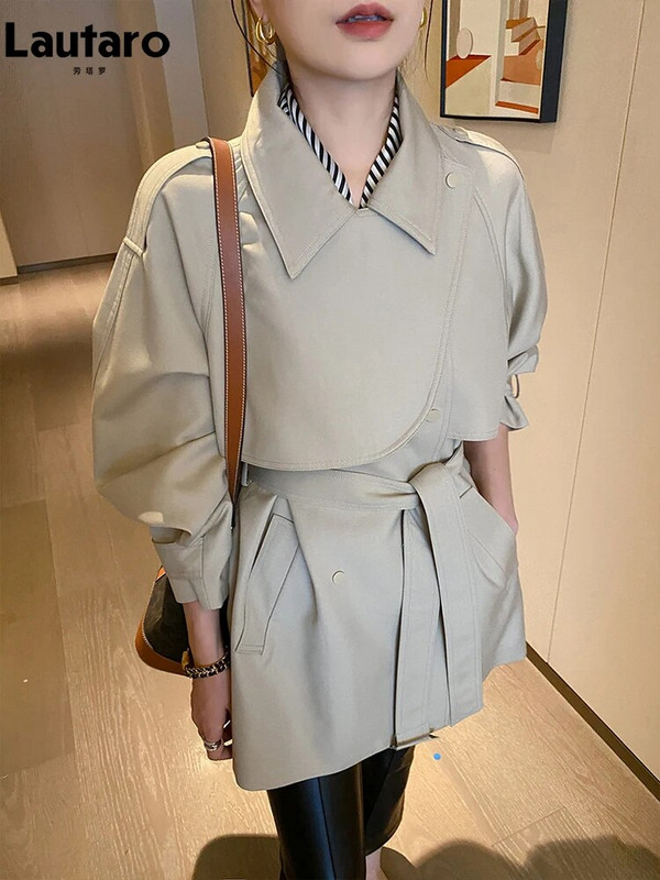 Lautaro Ανοιξιάτικη κομψή, κομψή καμπαρντίνα για γυναίκες με μανίκια Raglan με διπλό στήθος, πολυτελή επώνυμα ρούχα 2023