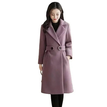 Дамско вълнено яке с ветровка 2023 Ново есенно-зимно корейско темпераментно тънко дълго палто Дамско плътно плътно ежедневно вълнено палто
