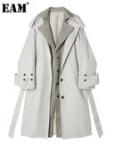 [EAM] Naiste beež värviplokk suure suurusega kaevikus uus rev, pikkade varrukatega avaralt liibuv tuulepluus, mood kevad-sügis 2023 1DF5020