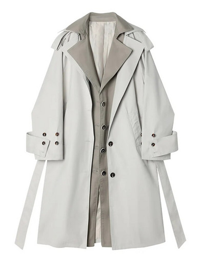 [EAM] Naiste beež värviplokk suure suurusega kaevikus uus rev, pikkade varrukatega avaralt liibuv tuulepluus, mood kevad-sügis 2023 1DF5020