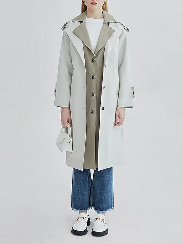 [EAM] Naiste beež värviplokk suure suurusega kaevikus uus rev, pikkade varrukatega avaralt liibuv tuulepluus, mood kevad-sügis 2023 1DF5020