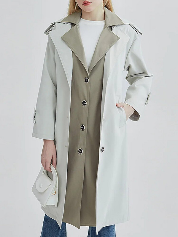 [EAM] Naiste beež värviplokk suure suurusega kaevikus uus rev, pikkade varrukatega avaralt liibuv tuulepluus, mood kevad-sügis 2023 1DF5020